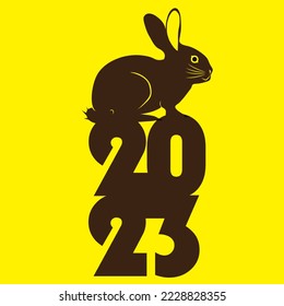 Graphic design of a brown rabbit with the number 2023 which represents the year of the rabbit