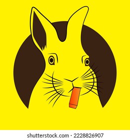 graphic design of a bunny face with a variation of brown circles and carrot pieces