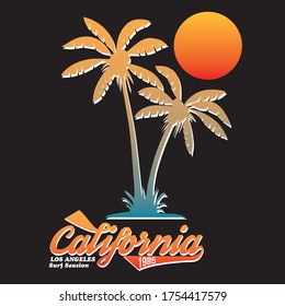 graphic design California beach , t-shirt graphics, vector