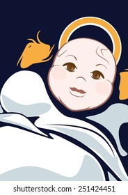  Graphic Design - Cartooned Baby on Cradle with Abstract Black and Yellow Background