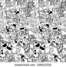 graphic design as a chaotic set of lines and spots, seamless repeat picture