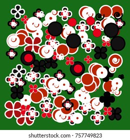 Graphic design of cherry blossom and abstract flower. Concept of Japanese style. On green background.