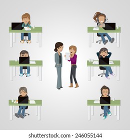 Graphic Design Classroom - Designers Are Isolated On Gray Background - Vector Illustration, Graphic Design Editable For Your Design   