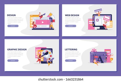 Graphic design colored flat with web and graphic design and lettering headlines vector illustration