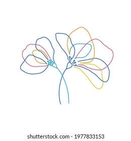 Graphic design from colored lines. Vector drawing of flowers.