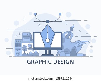 Graphic design colorful flat line vector illustration. Creative work concept.