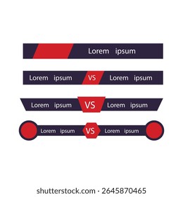 a graphic design composition featuring four distinct lower-third title bars, each designed for a versus or comparison theme.