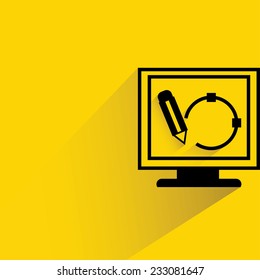 graphic design, computer design on yellow background, flat and shadow theme