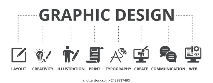 Graphic design concept icon illustration contain layout, creativity, illustration, print, typography, create, communication and web.