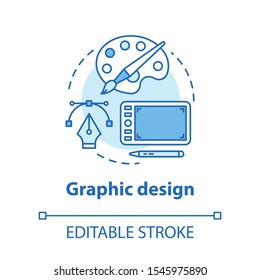 Graphic design concept icon. Mobile device application digital interface development idea thin line illustration. Creative visual content. Vector isolated outline drawing. Editable stroke