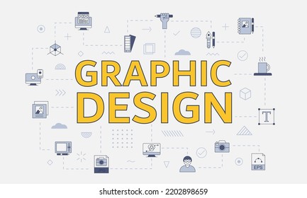 concepto de diseño gráfico con conjunto de iconos con palabra grande o texto en el centro