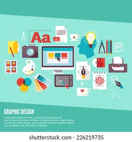 Graphic design concept icons set with palette creativity process digital designer isolated vector illustration