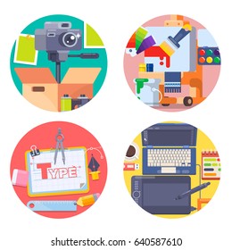 Graphic design concept icons set with photography symbols isolated vector illustration