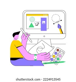 Graphic design course isolated cartoon vector illustrations. Young boy draws sketches, online degree, distance learning, virtual education, UI and UX design creation vector cartoon.