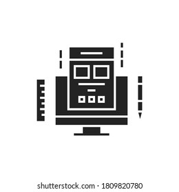 Graphic design courses black glyph icon. Learning basics design, creating images, studying computer programs. E-learning.