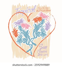 Graphic design for creative clothing, vintage and retro. Flowers print design. summer slogan college text print, girls flowers t-shirt, sweatshirt print design