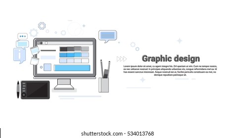Graphic Design Creative Designer Work Equipment Concept Banner Thin Line Vector Illustration