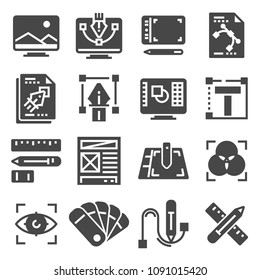 Graphic design, creative package, stationary, software and more, thin line icons set, vector illustration