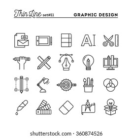 Graphic design, creative package, stationary, software and more, thin line icons set, vector illustration
