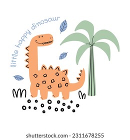 graphic design with cute dinosaur drawing as vector for kids fashion tee print