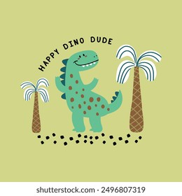 graphic design with cute dinosaur drawing for baby fashion tee print as vector