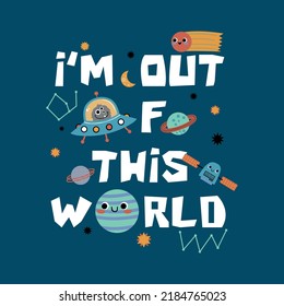 graphic design with cute space icons as vector for tee print