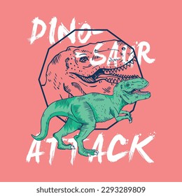 graphic design with dangerous dinosaur drawing as vector for kids fashion