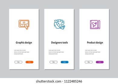 Graphic design, Designers tools, Product design onboarding screens with strong metaphors