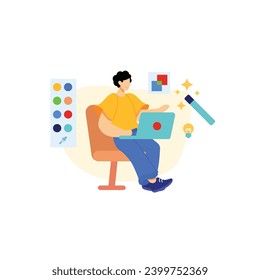 Graphic Design and development concept illustrations. vector illustrations in various activities of graphic and web design and development, social media, creative process, app development.