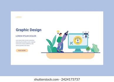 Graphic Design and development concept illustrations. vector illustrations in various activities of graphic and web design and development, social media, creative process, app development.