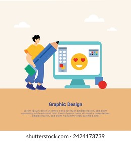 Graphic Design and development concept illustrations. vector illustrations in various activities of graphic and web design and development, social media, creative process, app development.