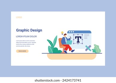 Ilustraciones del concepto de diseño gráfico y desarrollo. ilustraciones vectoriales en diversas actividades de diseño y desarrollo gráfico y web, medios sociales, proceso creativo, desarrollo de aplicaciones.