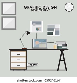 Graphic Design Development Workspace Vector illustration.
