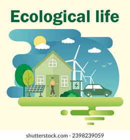 Graphic design diagram of environmentally friendly ecosphere. Eco energy, eco home, natural environment, real estate construction, vector illustration.