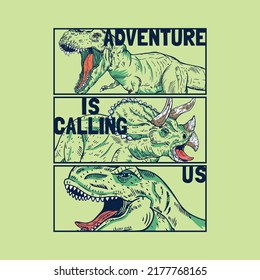 graphic design with dinosaurs sketch with typo as vector for textile print