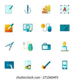 Graphic design drawing tools icons flat set isolated vector illustration