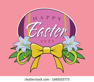 Graphic design of an Easter egg with a yellow bow.