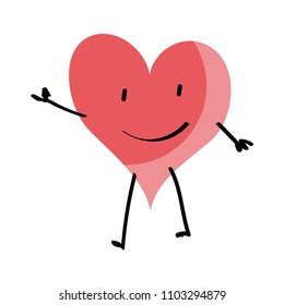 graphic design editable for your design, hand drawn happy heart cartoon character isolated on white background. vector illustration.