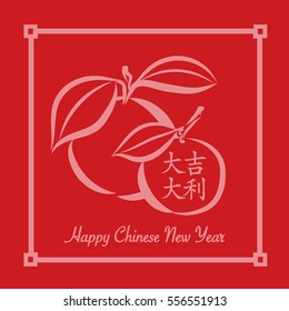 graphic design editable for your design, hand drawn symbolic fruit with Asia style frame on red. Vector Illustration. 