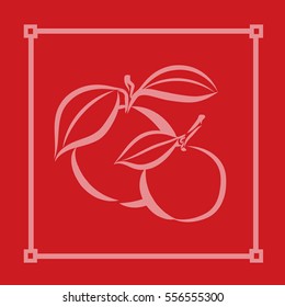 graphic design editable for your design, hand drawn symbolic fruit with Asia style frame on red. Vector Illustration. 