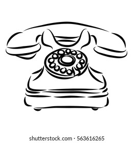 graphic design editable for your design, hand drawn classic telephone in black outline isolated on white background. Vector Illustration. 