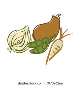 graphic design editable for your design, hand drawn vegetables isolated on white background. vector illustration.