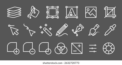 Graphic design editing illustration software application icon set collection tools interface elements
