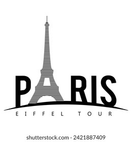  graphic design for the Eiffel Tower centered around the word 'Paris,' suitable for creating an elegant design that can be printed on a T-shirt or any preferred item.