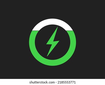 Graphic Design Electric charging icon, Digital Vector illustration with a green and white half circle shape, and in the middle there is a charging power shape that can be used for Applications, Logos,