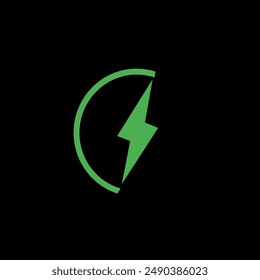 Graphic Design Electric charging icon, Digital Vector illustration with a green half circle shape, and in the middle there is a charging power shape that can be used for Applications, Logos, Indonesia