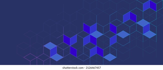 The graphic design element and abstract geometric background with isometric digital blocks. Blockchain concept and modern technology