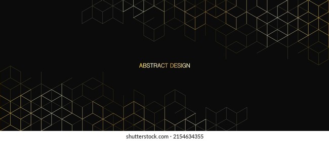 The graphic design element with abstract geometric background and isometric golden vector blocks