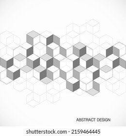 The graphic design element with abstract geometric background and isometric vector blocks