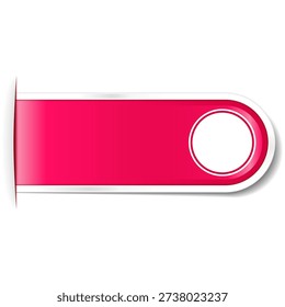 Graphic design element featuring a bright magenta horizontal banner shape with a white border and a circular cutout ready for custom content placement.